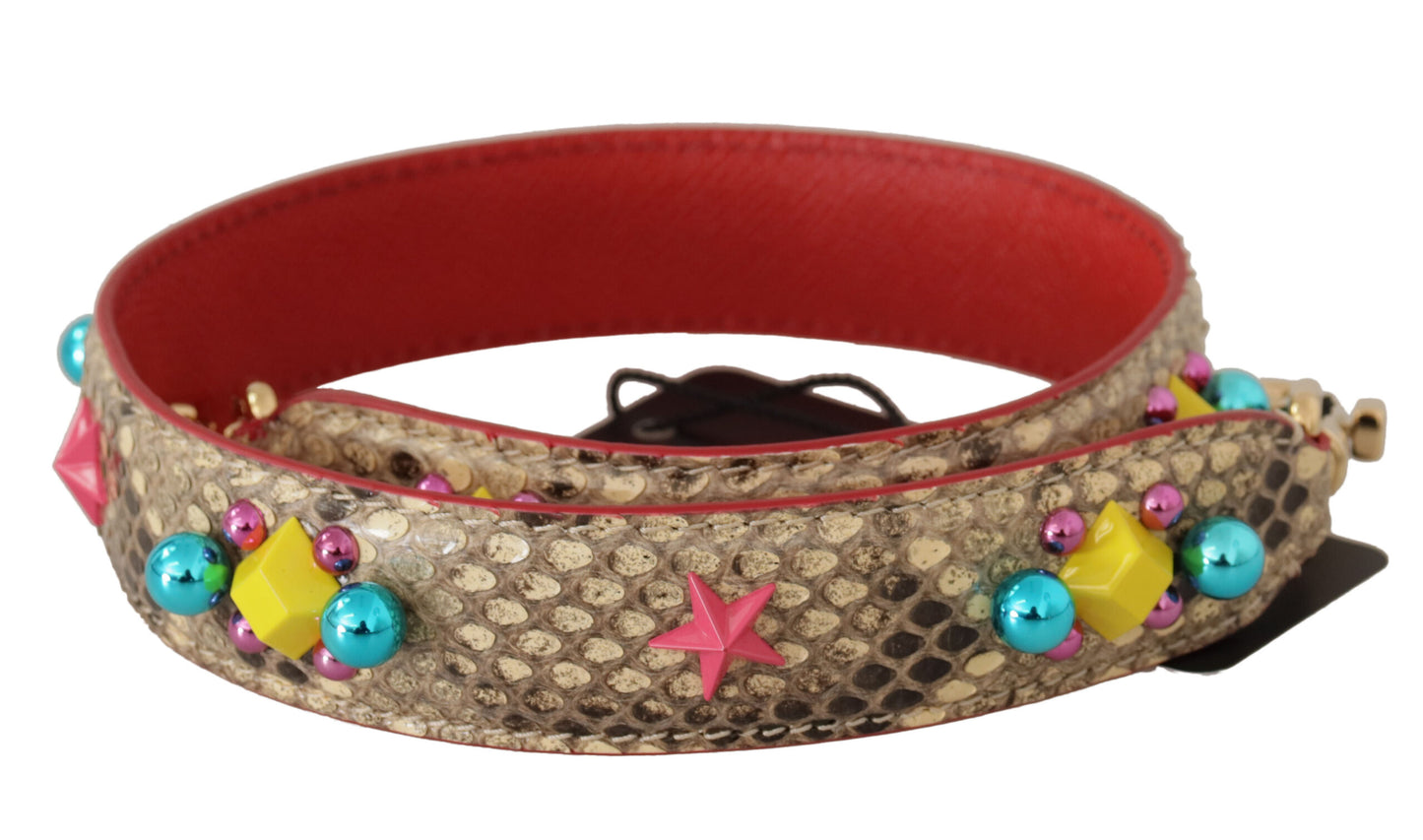 Bandoulière en cuir python beige et cristaux Dolce & Gabbana