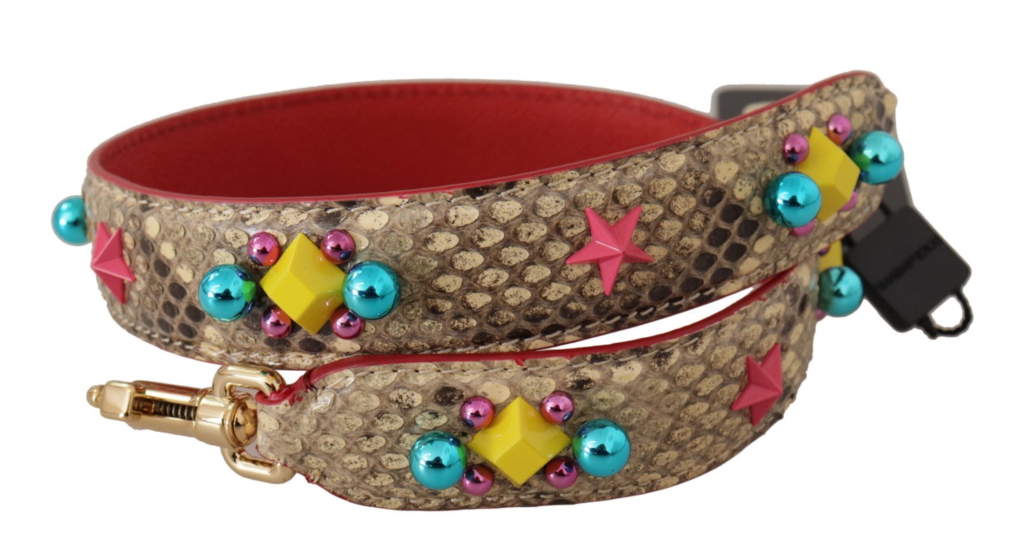 Bandoulière en cuir python beige et cristaux Dolce & Gabbana