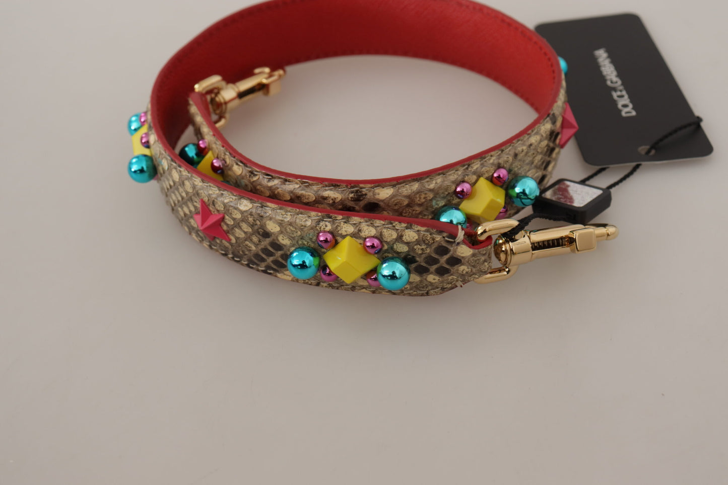 Bandoulière en cuir python beige et cristaux Dolce & Gabbana