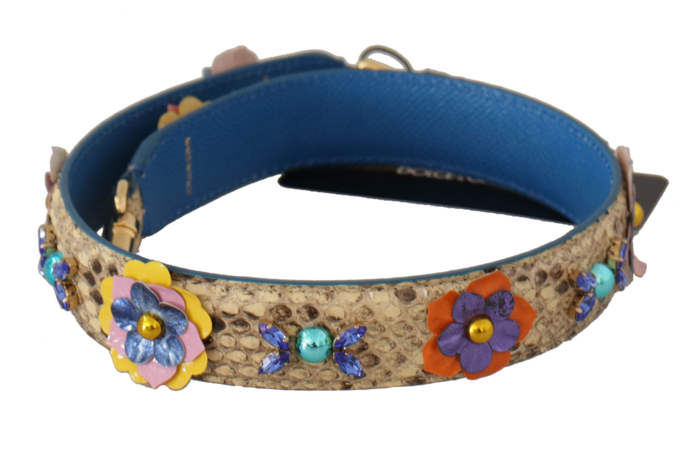 Bandoulière cloutée en cuir python beige Dolce & Gabbana