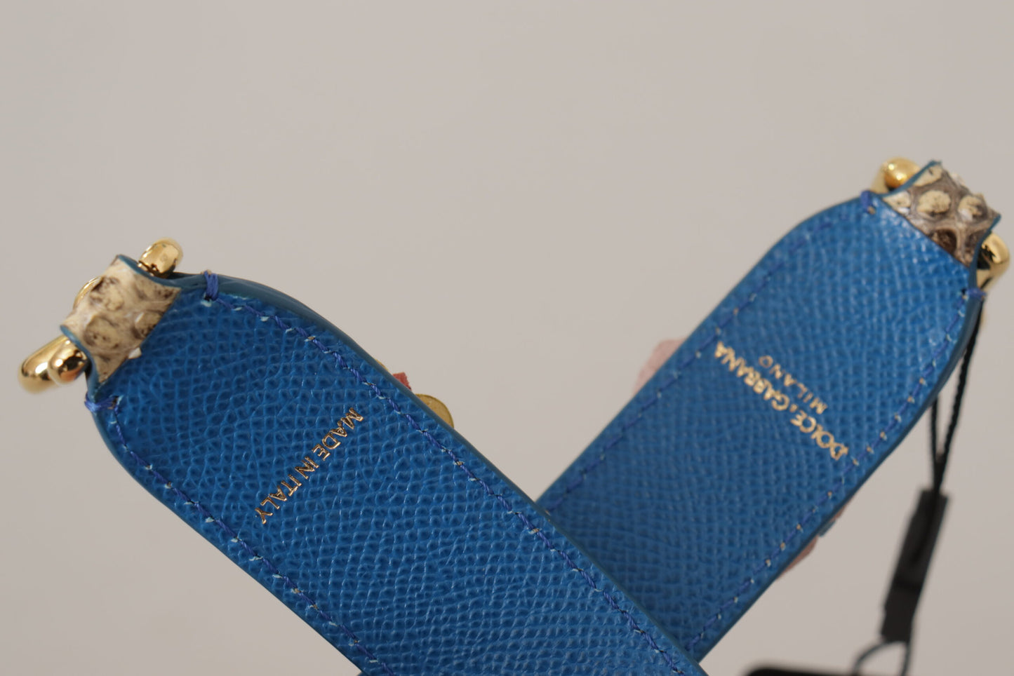 Bandoulière cloutée en cuir python beige Dolce & Gabbana