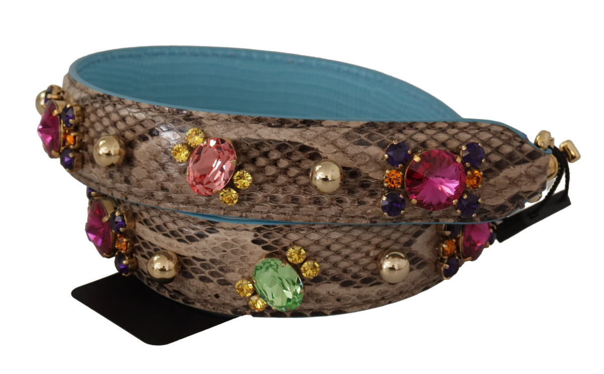 Dolce & Gabbana Brown Exotic Leather Crystals Shoulder Strap