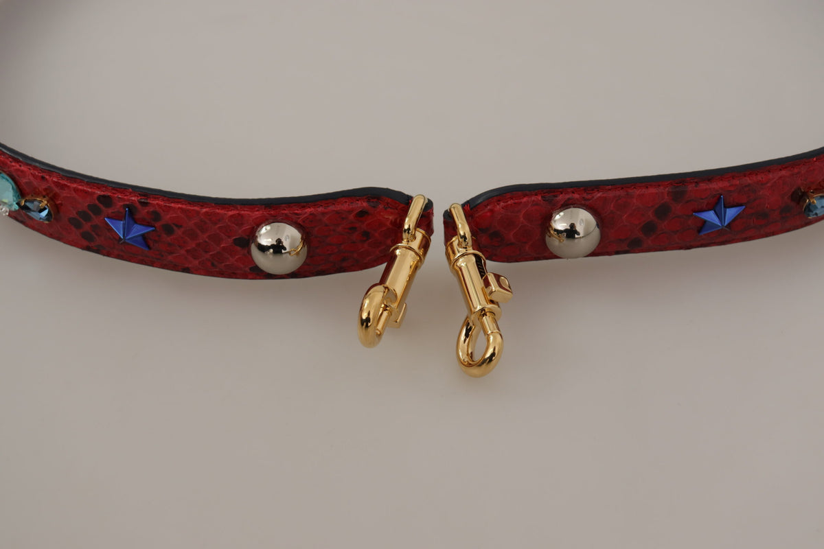 Dolce & Gabbana Red Exotic Leather Crystals Shoulder Strap