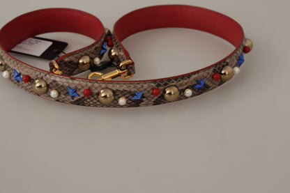 Dolce & Gabbana Bruine Pythonleren Schouderband met Studs