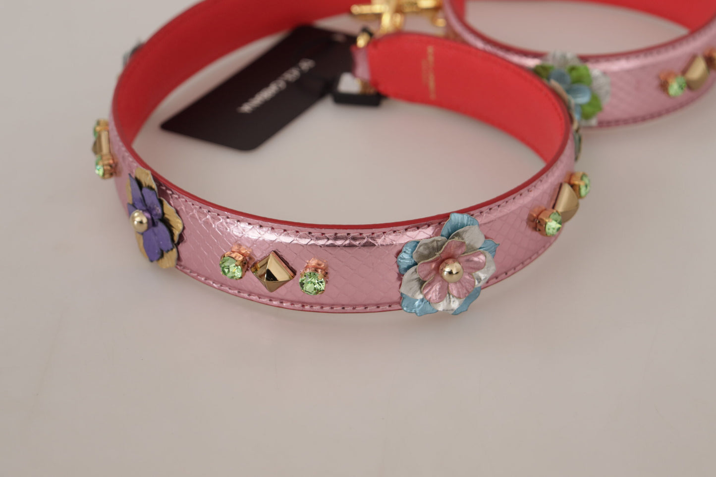 Dolce & Gabbana Metallic Roze Leren Schouderband met Studs