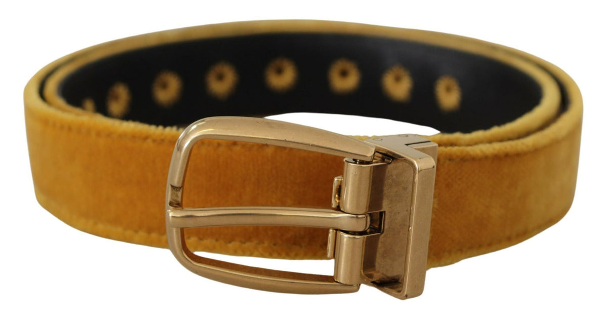 Dolce & Gabbana Ceinture en Velours Moutarde avec Logo Doré