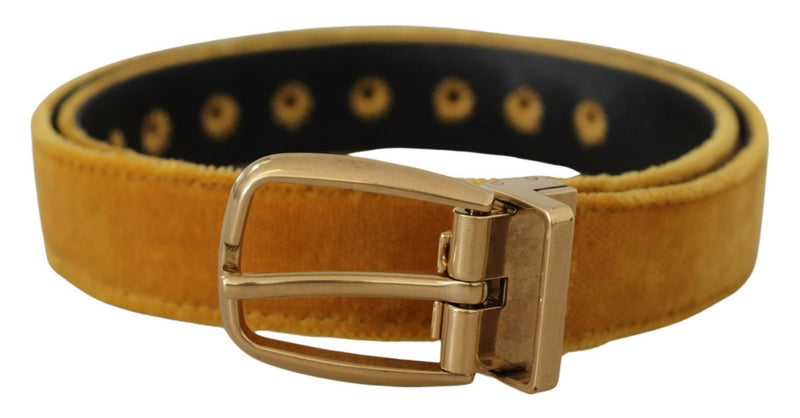 Dolce & Gabbana Ceinture en Velours Moutarde avec Logo Doré