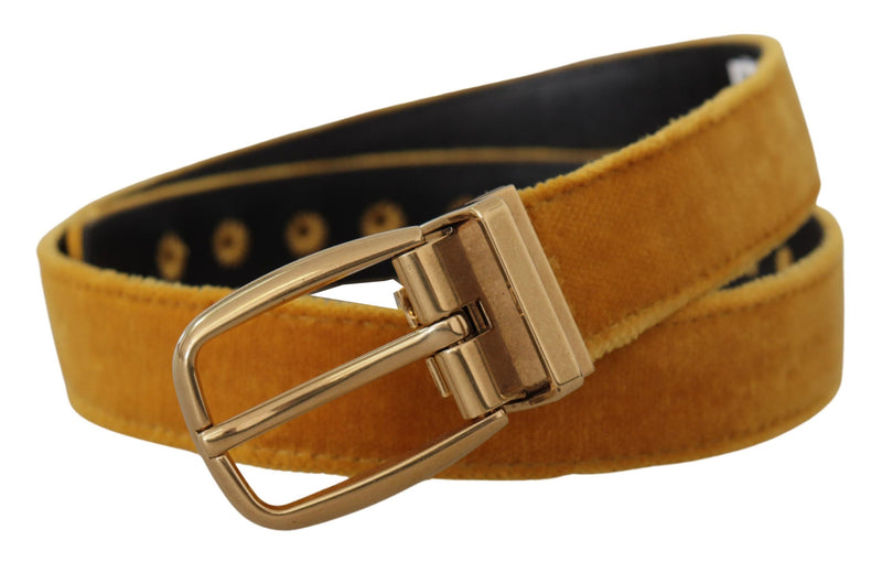 Dolce & Gabbana Ceinture en Velours Moutarde avec Logo Doré