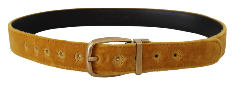Dolce & Gabbana Ceinture en Velours Moutarde avec Logo Doré