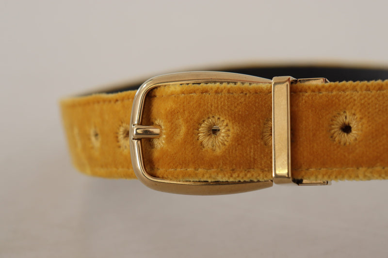 Dolce & Gabbana Ceinture en Velours Moutarde avec Logo Doré