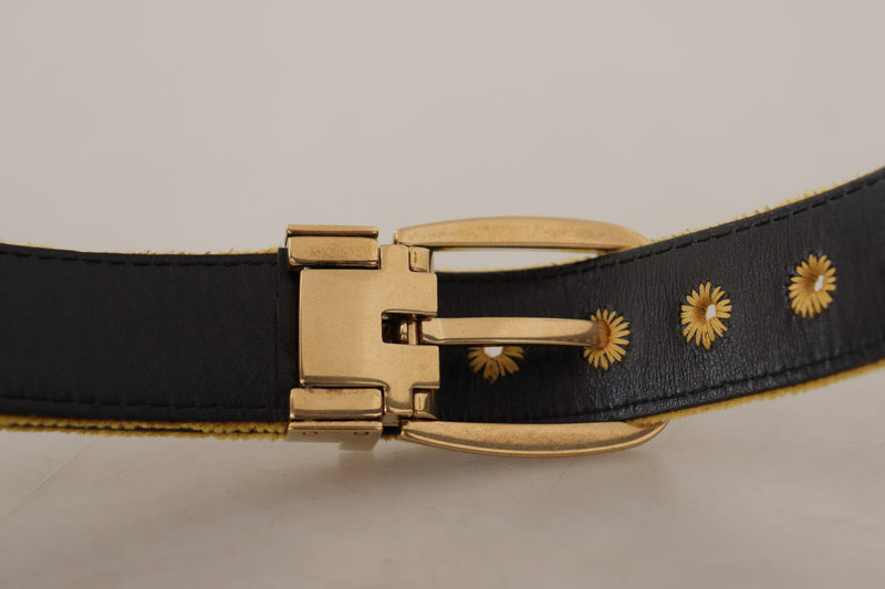 Dolce & Gabbana Ceinture en Velours Moutarde avec Logo Doré