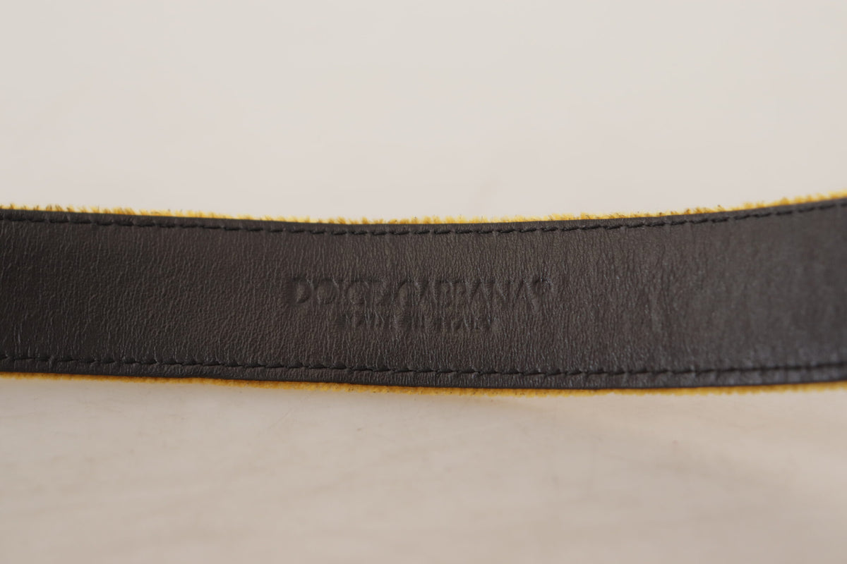 Dolce & Gabbana Ceinture en Velours Moutarde avec Logo Doré