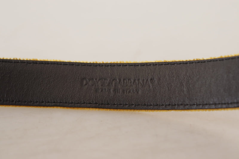 Dolce & Gabbana Ceinture en Velours Moutarde avec Logo Doré