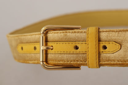 Ceinture Dolce & Gabbana en velours jaune avec boucle gravée du logo en métal doré