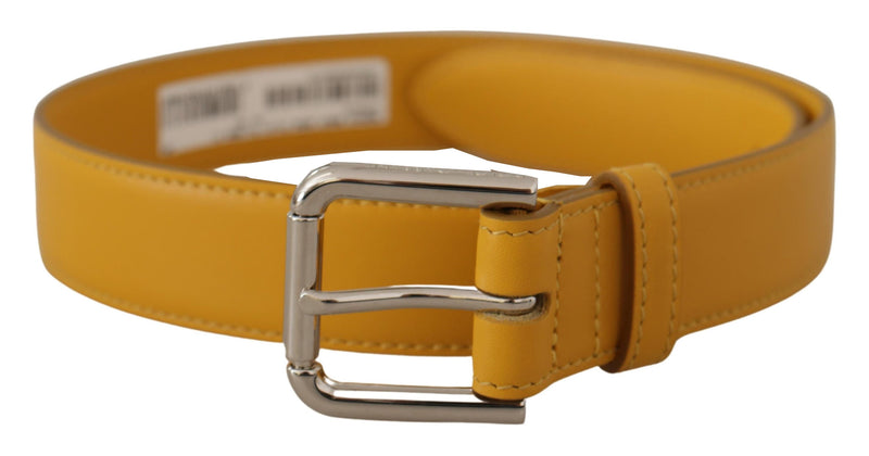 Dolce & Gabbana Ceinture en Cuir Jaune avec Boucle Logo Argentée