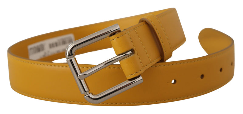 Dolce & Gabbana Ceinture en Cuir Jaune avec Boucle Logo Argentée