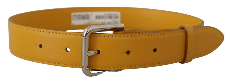 Dolce & Gabbana Ceinture en Cuir Jaune avec Boucle Logo Argentée