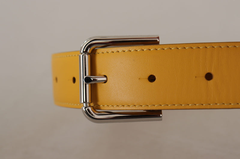 Dolce & Gabbana Ceinture en Cuir Jaune avec Boucle Logo Argentée