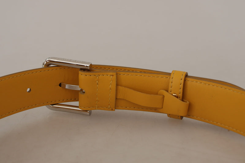 Dolce & Gabbana Ceinture en Cuir Jaune avec Boucle Logo Argentée