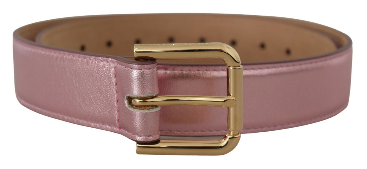 Dolce & Gabbana Metallic Pink Polished Leather Logo Buckle Belt
