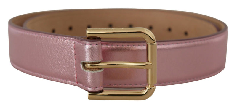Dolce & Gabbana Metallic Pink Polished Leather Logo Buckle Belt
