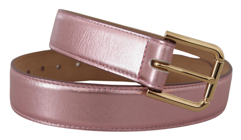Dolce & Gabbana Metallic Pink Polished Leather Logo Buckle Belt