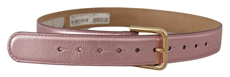 Dolce & Gabbana Metallic Pink Polished Leather Logo Buckle Belt