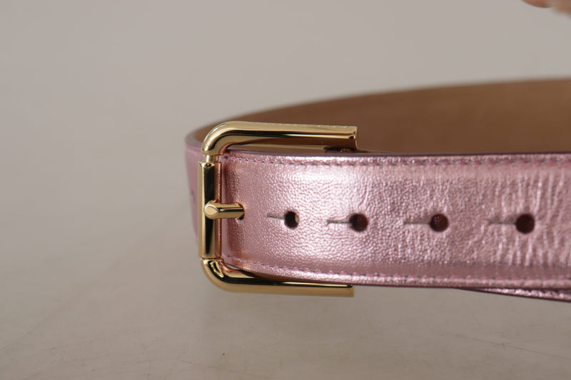 Dolce & Gabbana Metallic Pink Polished Leather Logo Buckle Belt