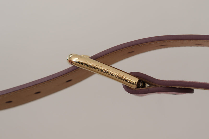 Dolce & Gabbana Metallic Pink Polished Leather Logo Buckle Belt