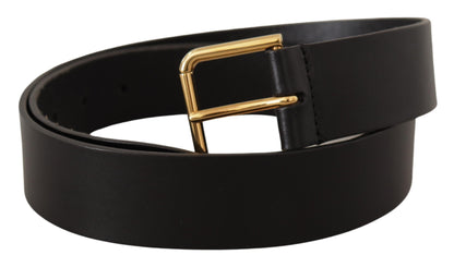 Ceinture Dolce & Gabbana en cuir de veau noir avec boucle en métal doré et logo