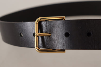 Ceinture Dolce & Gabbana en cuir de veau noir avec boucle en métal doré et logo