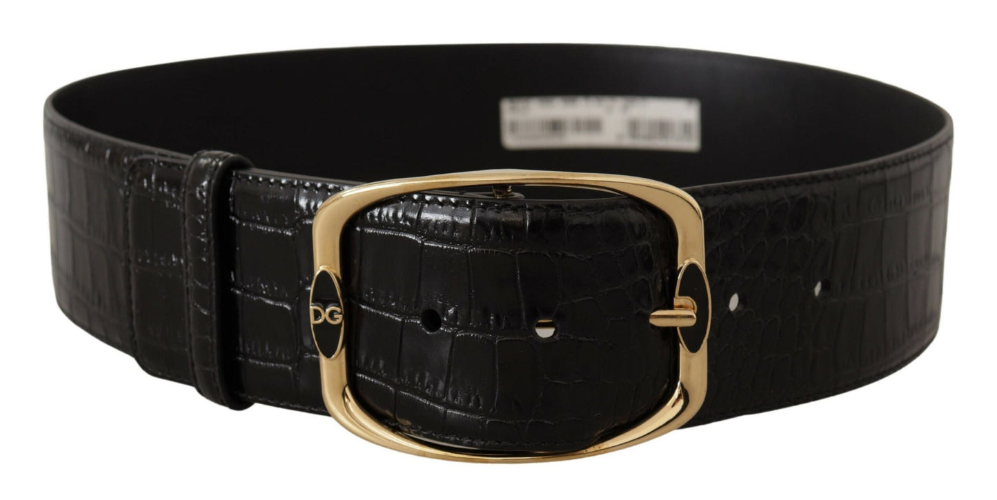 Dolce & Gabbana Zwarte Krokodillenprint Goudkleurige Metalen DG Logo Gesp Riem