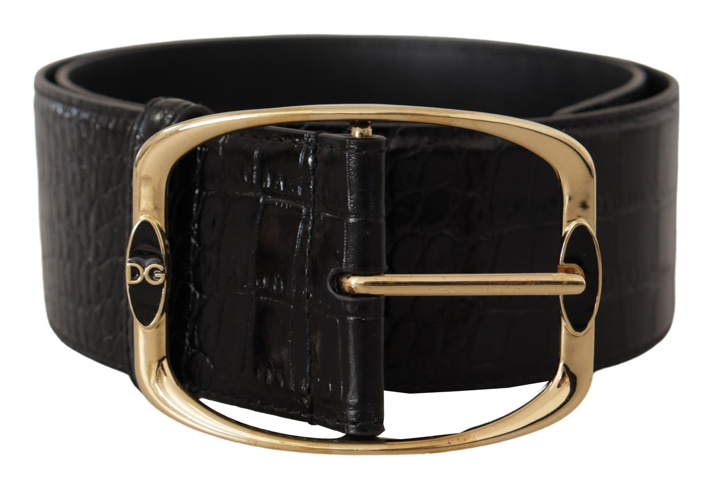 Dolce & Gabbana Zwarte Krokodillenprint Goudkleurige Metalen DG Logo Gesp Riem