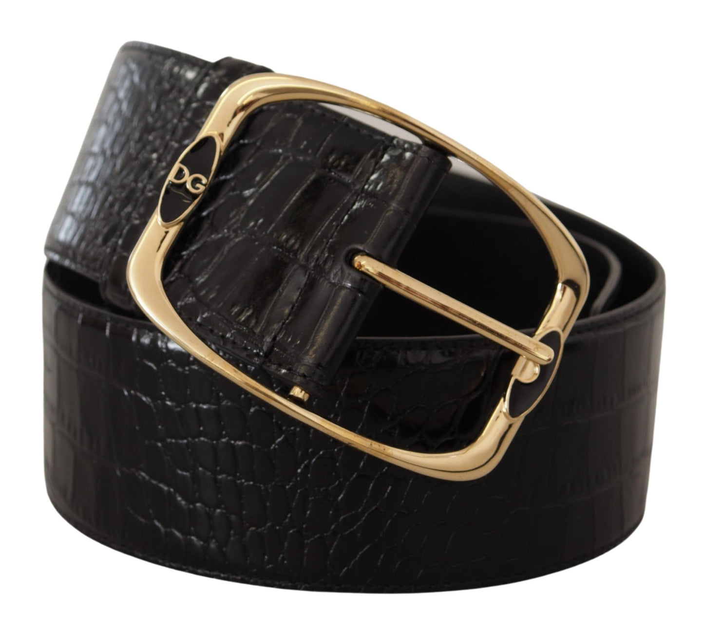 Dolce & Gabbana Zwarte Krokodillenprint Goudkleurige Metalen DG Logo Gesp Riem