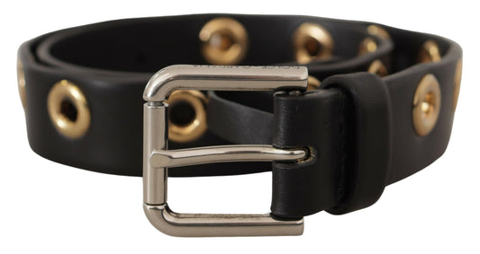 Ceinture Dolce & Gabbana en cuir noir avec boucle en métal argenté