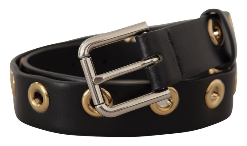 Dolce & Gabbana Ceinture en Cuir Noir avec Boucle Argentée