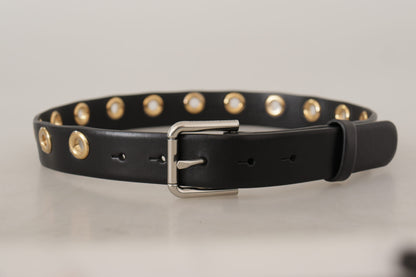 Ceinture Dolce & Gabbana en cuir noir avec boucle en métal argenté