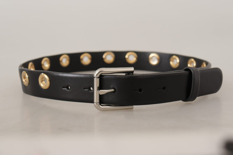 Dolce & Gabbana Ceinture en Cuir Noir avec Boucle Argentée