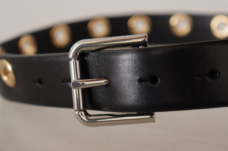Dolce & Gabbana Ceinture en Cuir Noir avec Boucle Argentée