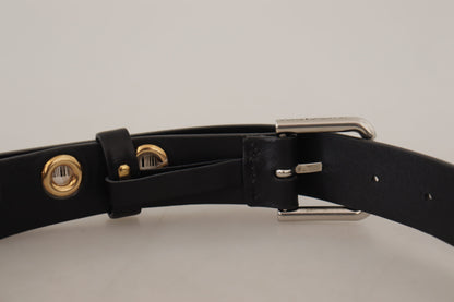 Ceinture Dolce & Gabbana en cuir noir avec boucle en métal argenté