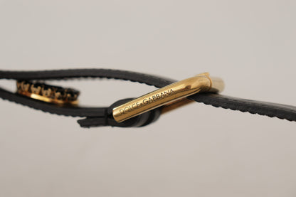 Ceinture Dolce & Gabbana en cuir noir ornée de cristaux et logo