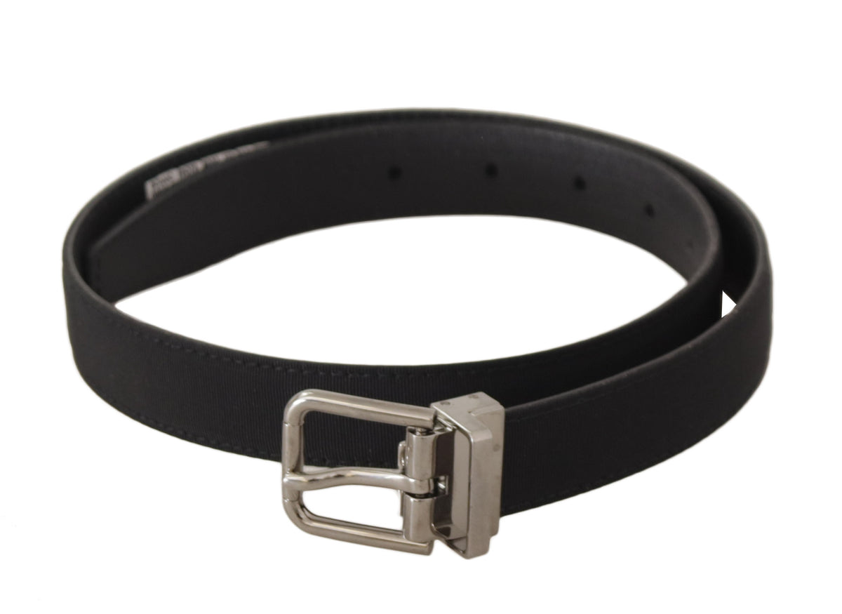 Dolce & Gabbana Ceinture en Toile et Cuir Noir avec Boucle Argentée