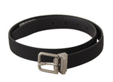 Dolce & Gabbana Ceinture en Toile et Cuir Noir avec Boucle Argentée