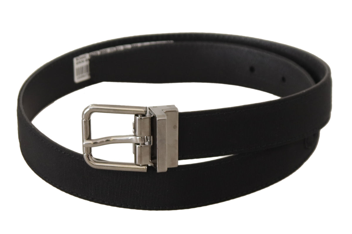 Dolce & Gabbana Ceinture en Toile et Cuir Noir avec Boucle Argentée