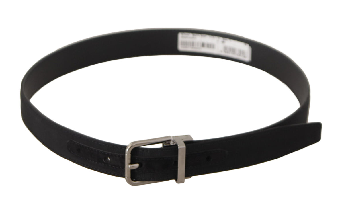 Dolce & Gabbana Ceinture en Toile et Cuir Noir avec Boucle Argentée