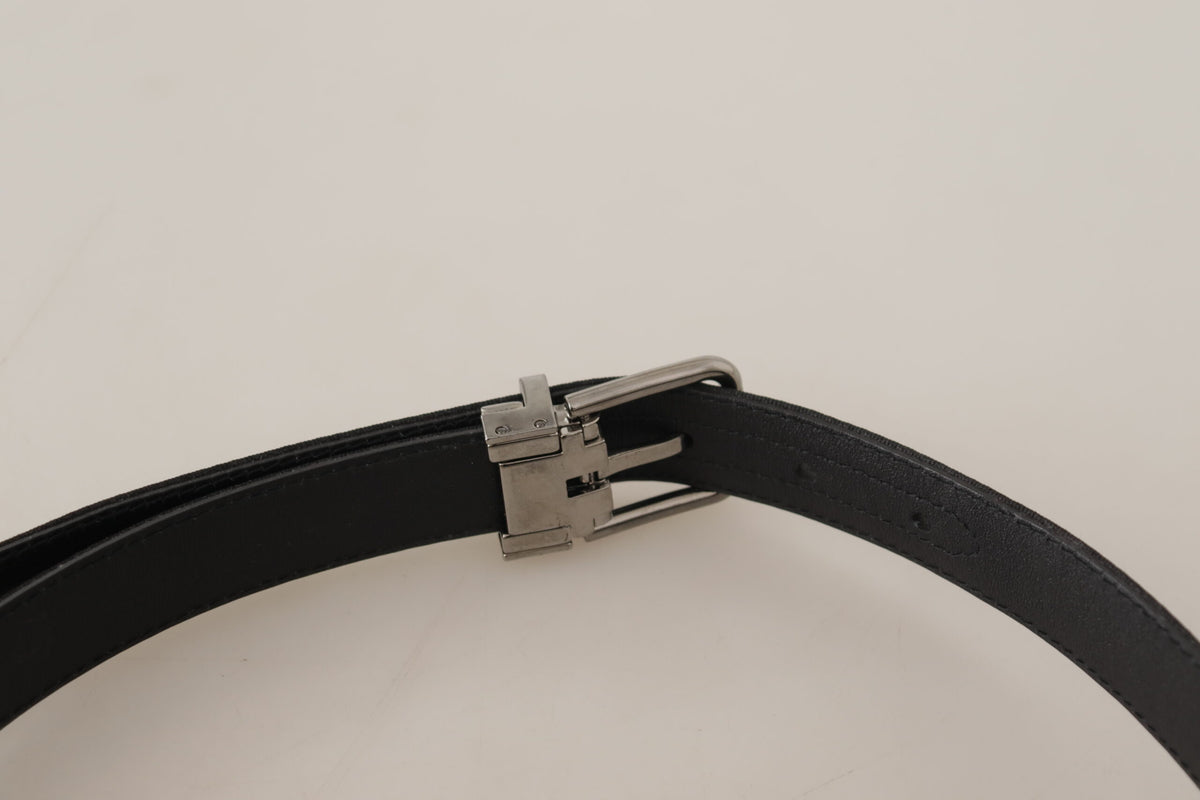 Dolce & Gabbana Ceinture en Toile et Cuir Noir avec Boucle Argentée