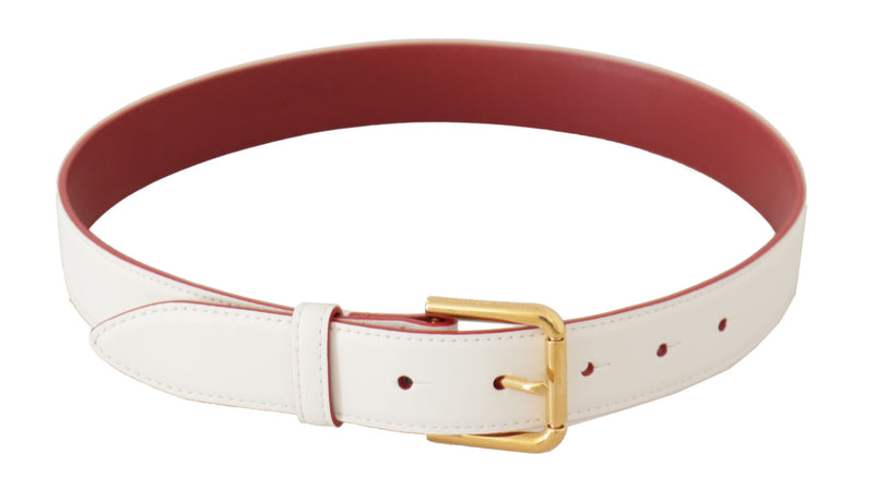 Dolce & Gabbana Ceinture en Cuir de Veau Blanc avec Boucle Métallique Dorée