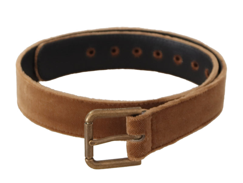 Dolce & Gabbana Ceinture en Velours Brun avec Boucle Métallique Logo Vintage