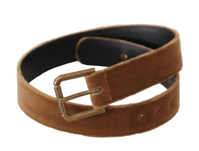Dolce & Gabbana Ceinture en Velours Brun avec Boucle Métallique Logo Vintage