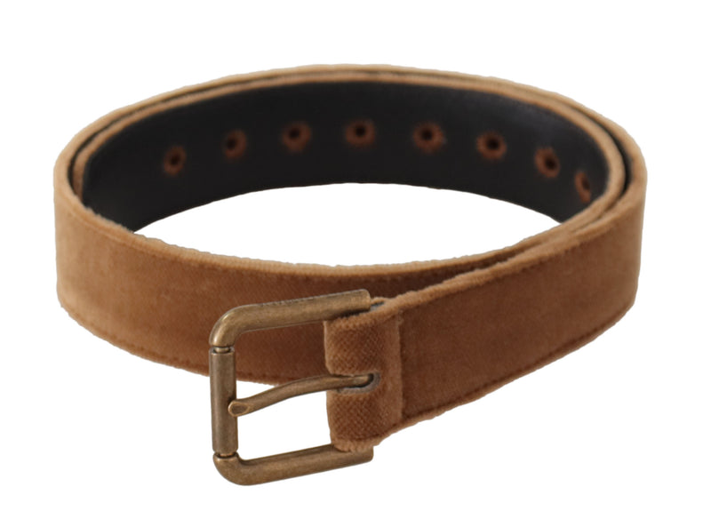 Dolce & Gabbana Ceinture en Velours Brun avec Boucle Métallique Logo Vintage